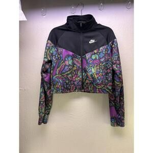 Nike Women's M Cropped Jacket Black Multicolor Paisley Pixel Print GUC FAST SHIP